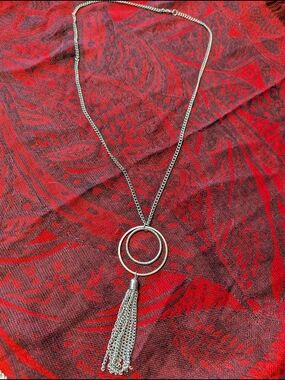 Silver Double-Ring Tassel Necklace